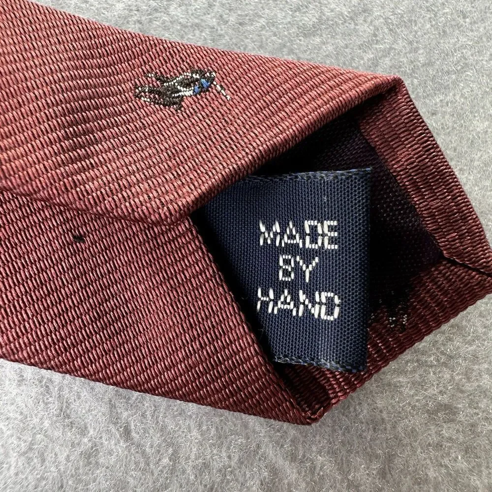 Polo Ralph Lauren Tie 100% Silk Made By Hand In USA Crimson‎ Pony All Over VTG